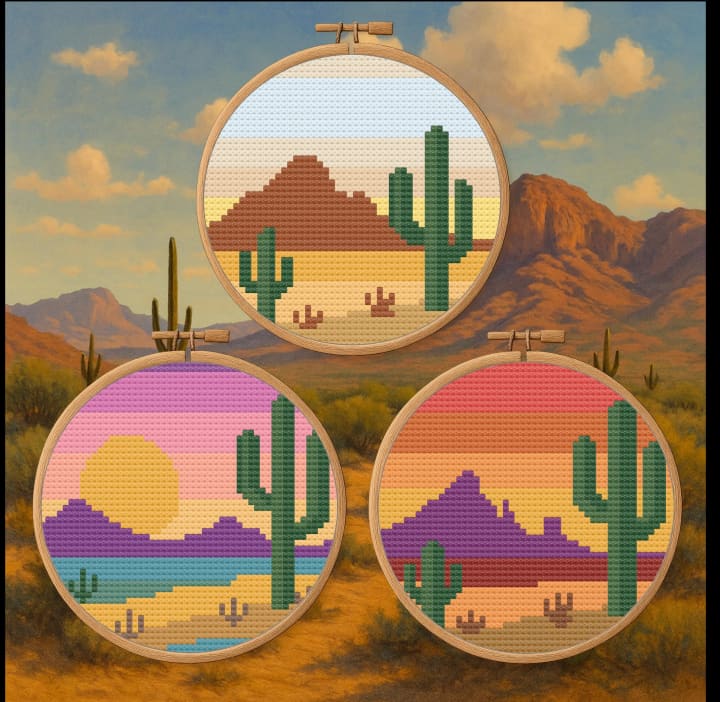 Mini Desert Trio – 3 Patterns – Arizona Landscape – Bundle cross-stitch pattern preview