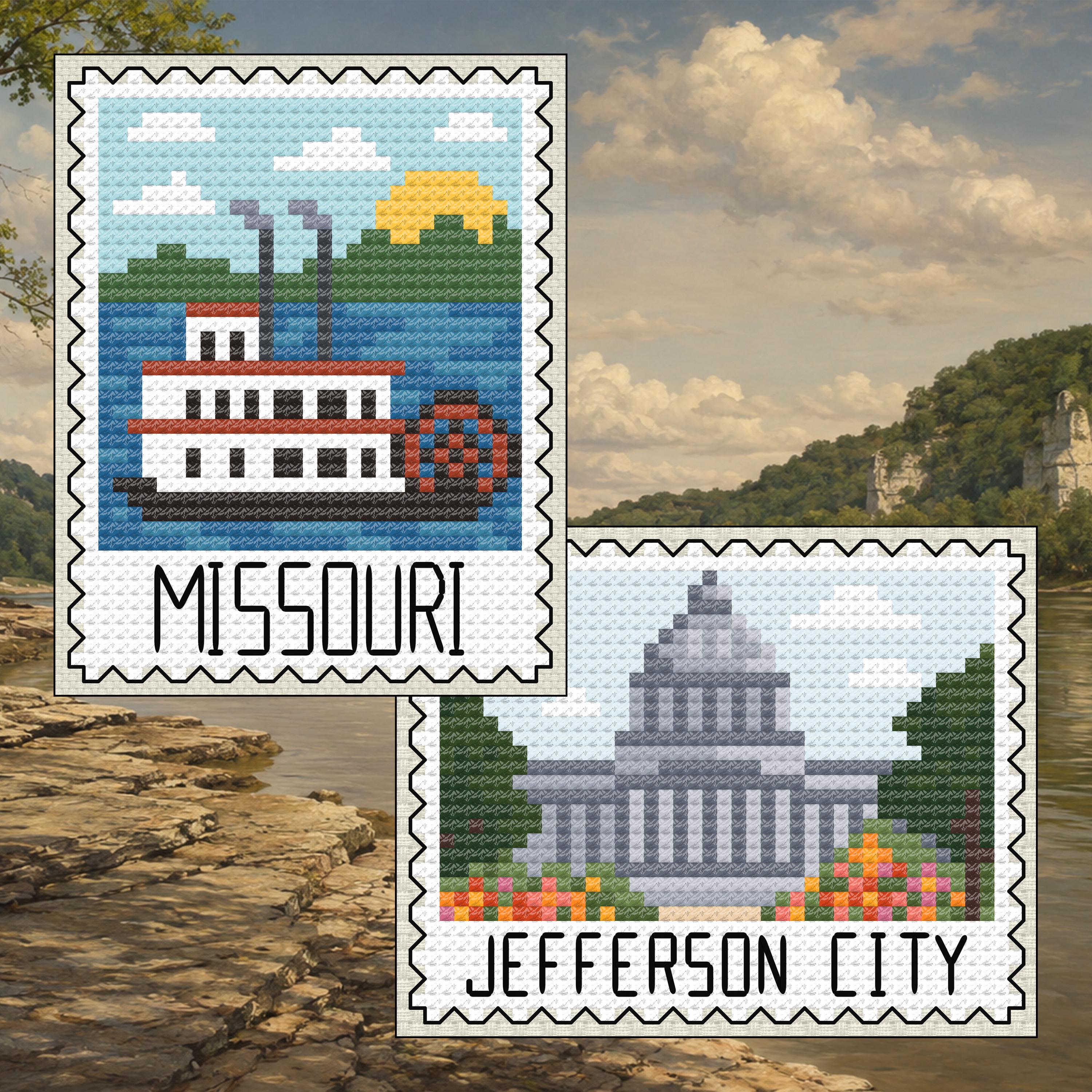 Missouri Cross Stitch Pattern Bundle: Missouri Riverboat Stamp + Jefferson City Capitol Set cross-stitch pattern preview