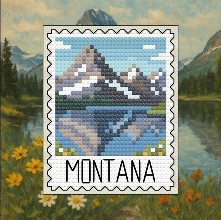 Montana Majesty – US State Postage Stamp Series cross-stitch pattern preview