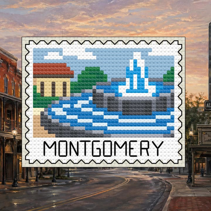 Montgomery Stamp - Alabama Fountain City cross-stitch pattern preview