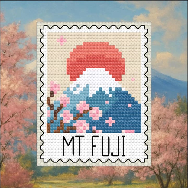 Mt. Fuji – Japanese Stamp Art cross-stitch pattern preview