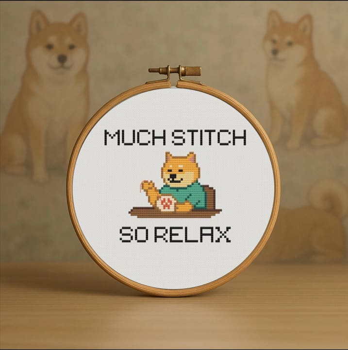 Much Stitch, So Relax – Doge – Shiba Inu cross-stitch pattern preview