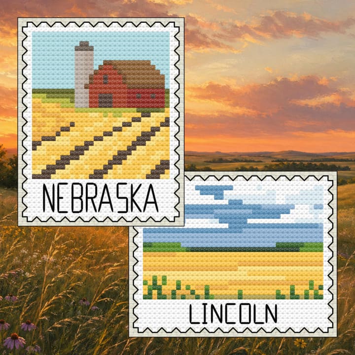 Nebraska Plains Landscape & Lincoln Prairie Scenes cross-stitch pattern preview