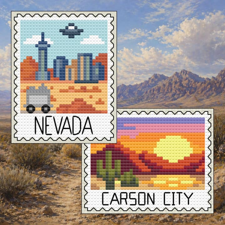 Nevada Desert Skyline + Carson City Sunsets cross-stitch pattern preview
