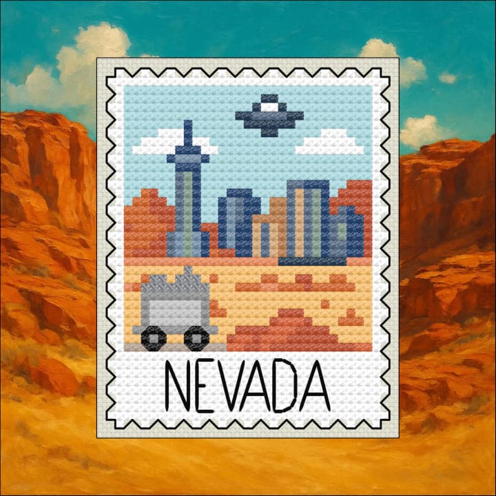 Nevada Stamp: Desert Landscape, Western Wall Art cross-stitch pattern preview