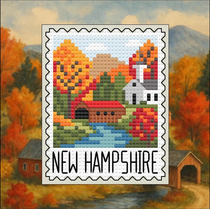 New Hampshire Stamp: Forest & Mountain Design cross-stitch pattern preview