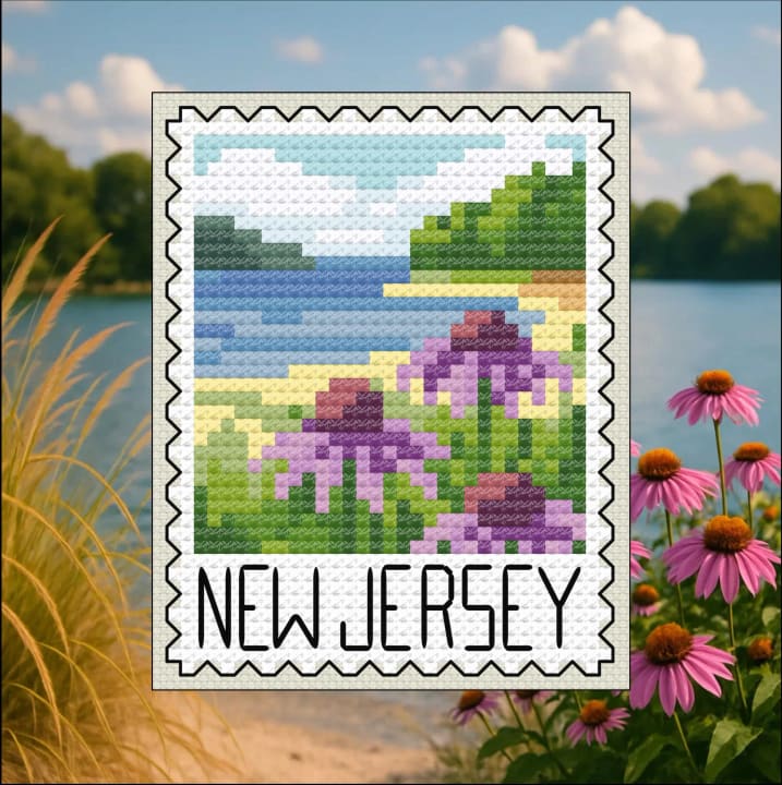 New Jersey Echinacea: Vintage Floral Stamp cross-stitch pattern preview