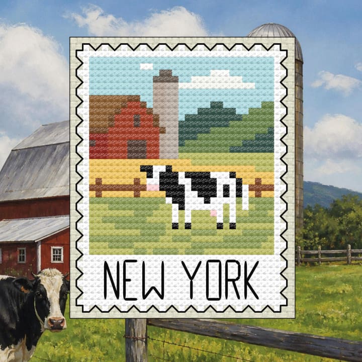 New York: Rural Dairy Farm Postage Stamp cross-stitch pattern preview