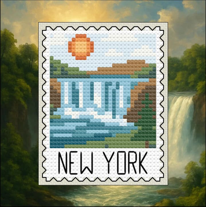 Niagara Falls: New York State Postage Stamp cross-stitch pattern preview