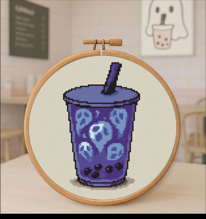 Nightshade Nectar – Boba Tea – Halloween cross-stitch pattern preview