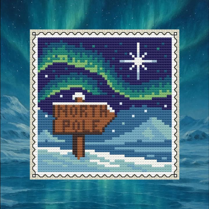 North Pole Stamp – Winter cross-stitch pattern preview