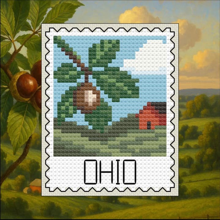 Ohio Buckeye: Rustic Farm Landscape ( cross-stitch pattern preview