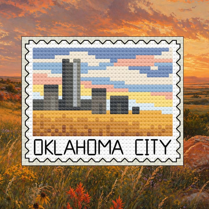 Oklahoma City Stamp - Oklahoma Skyline cross-stitch pattern preview