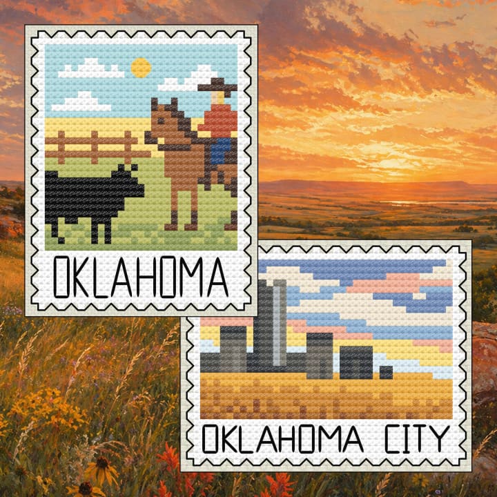 Oklahoma Prairie Stamp & City Skylines cross-stitch pattern preview