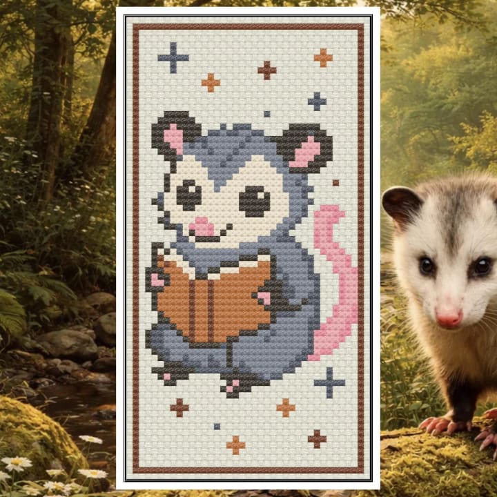 Opossum Bookmark – Cute Woodland Bookmark cross-stitch pattern preview