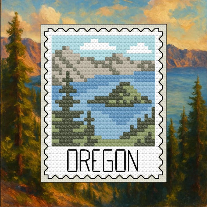 Oregon Wonders – US State Postage Stamp Series cross-stitch pattern preview