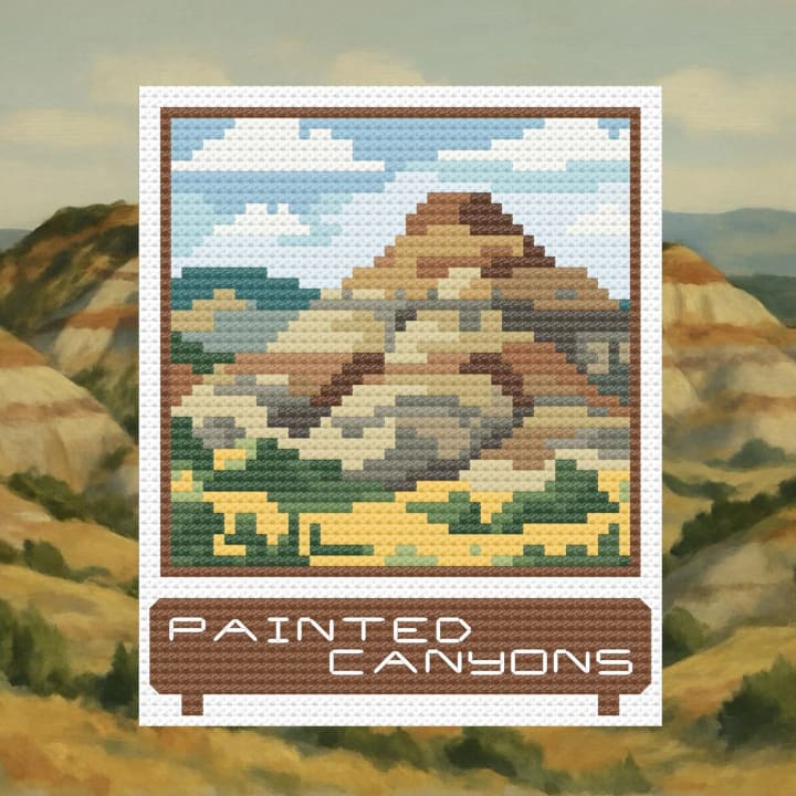 Painted Canyons: Badlands National Park Travel Snapshot cross-stitch pattern preview