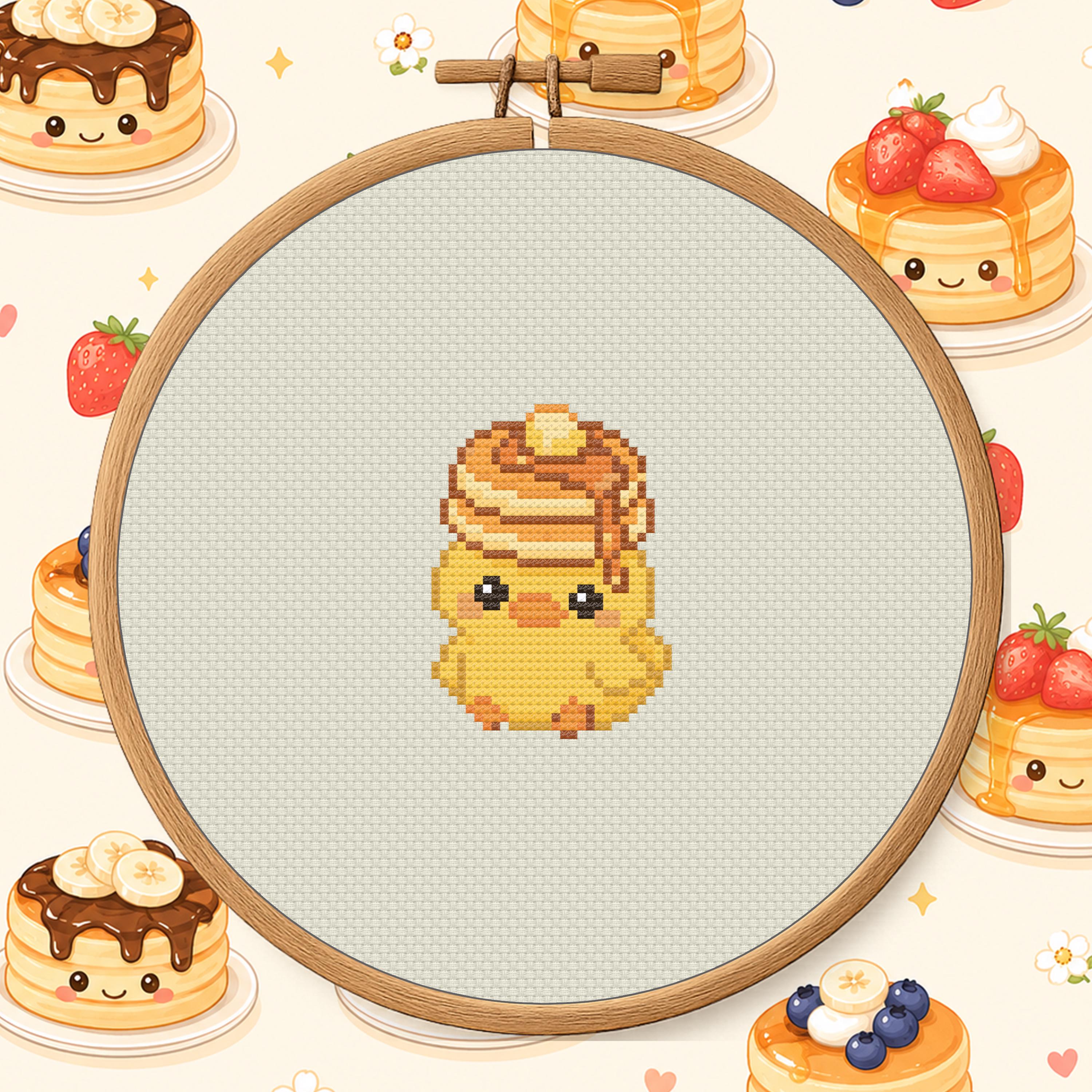 Pancake Duck Cross Stitch Pattern PDF - Cute Food Animal Mini cross-stitch pattern preview