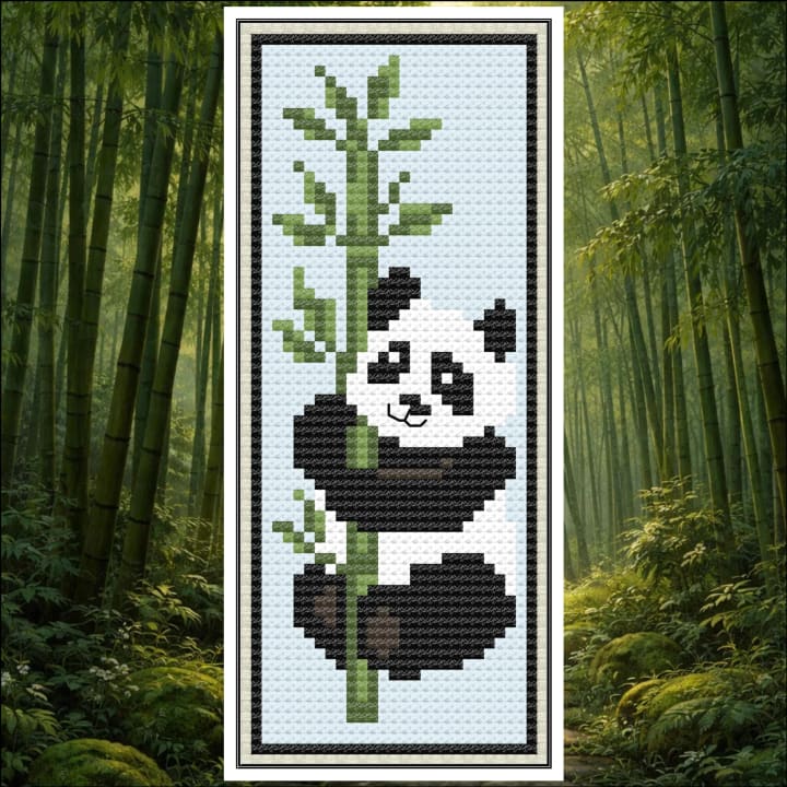 Panda Bookmark – Cute Panda & Bamboo Bookmark cross-stitch pattern preview