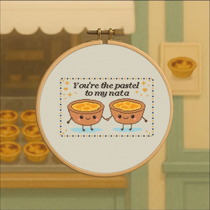 Pastel de Nata: Kawaii Food Pun cross-stitch pattern preview