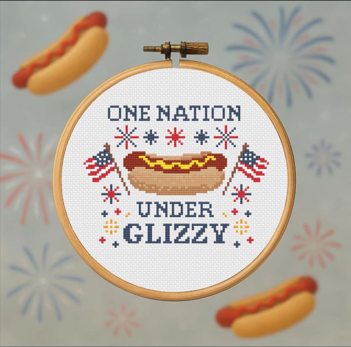 Patriotic Hot Dog: Funny 4th of July BBQ Decor cross-stitch pattern preview