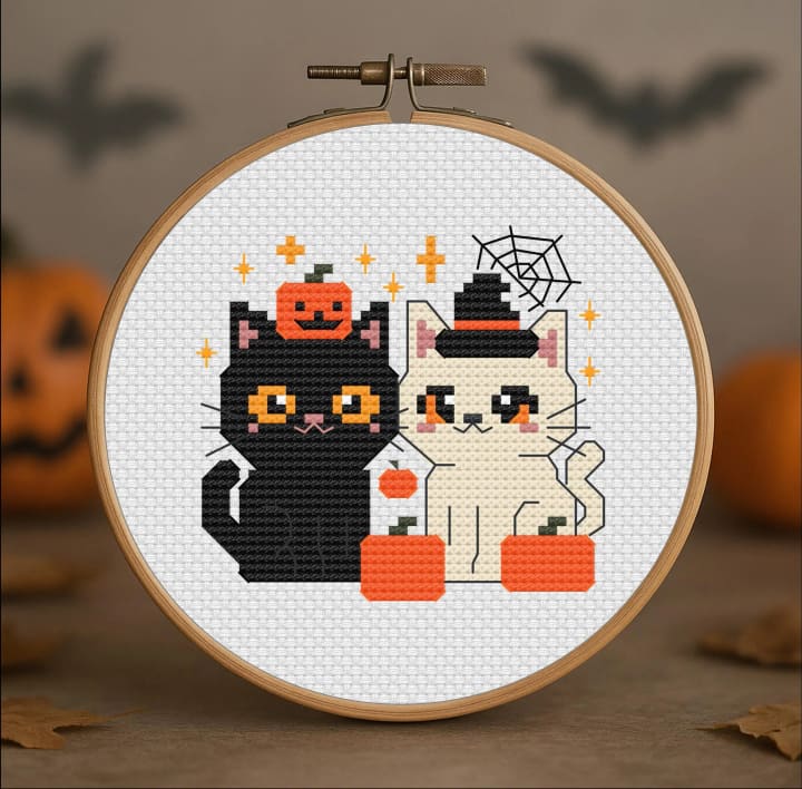 Paws & Pumpkins – Halloween cross-stitch pattern preview