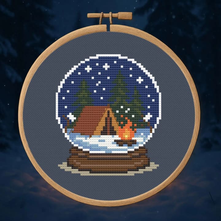 Peace & Pines in a Globe – Snow Globe – Winter cross-stitch pattern preview
