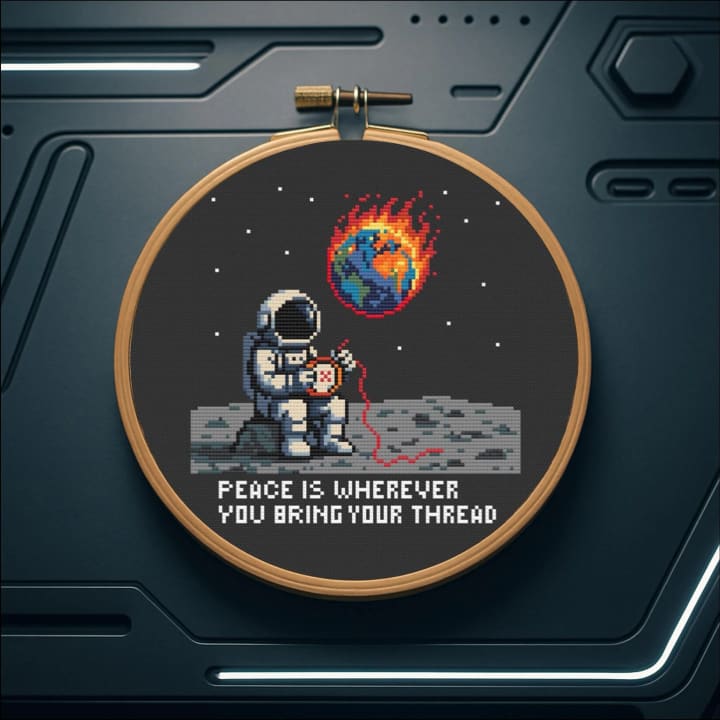Peace Is Wherever You Bring Your Thread – Space cross-stitch pattern preview
