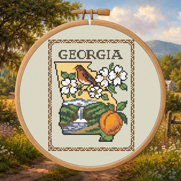 Peach State Silhouette Sampler – Georgia cross-stitch pattern preview