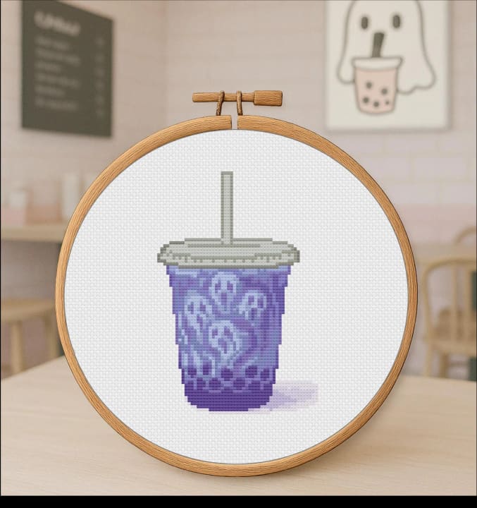 Phantom Taro – Bubble Tea – Halloween cross-stitch pattern preview