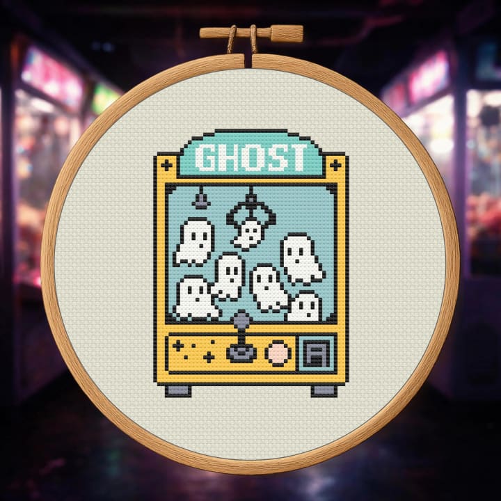 Phantom Treat Dispenser – Ghost Arcade Machine cross-stitch pattern preview
