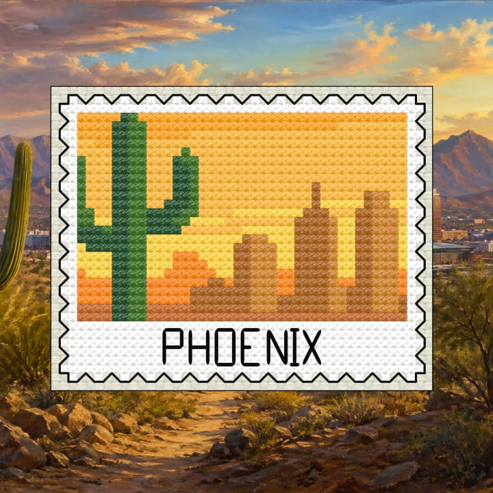 Phoenix Stamp - Arizona Desert Skyline cross-stitch pattern preview