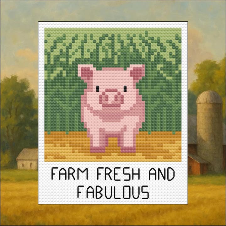 Pig: Farm Travel Snapshot Landscape, Pattern Keeper Compatible) cross-stitch pattern preview