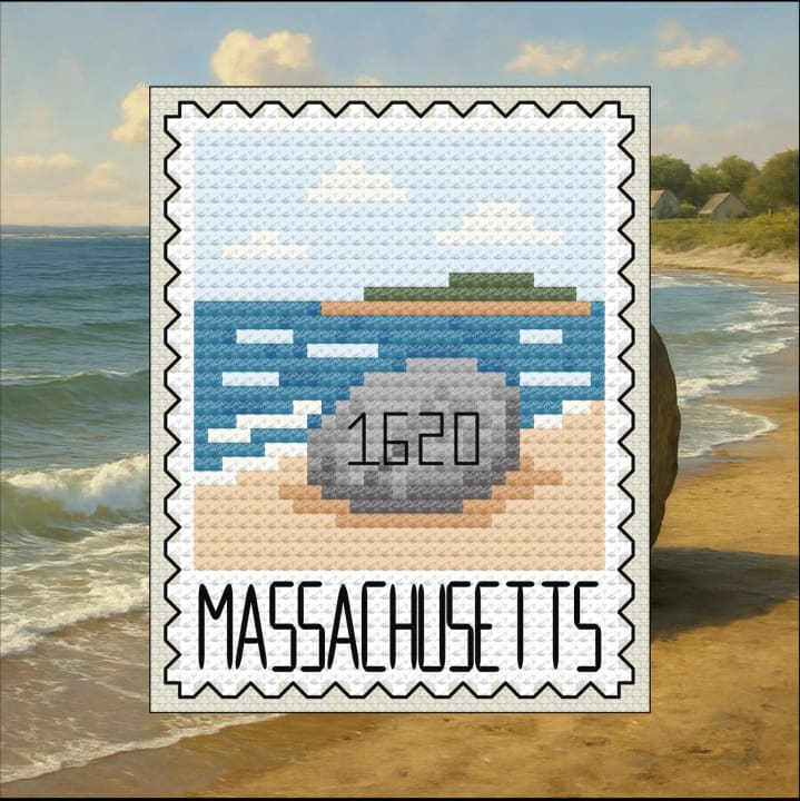 Plymouth Rock: Massachusetts Postage Stamp cross-stitch pattern preview