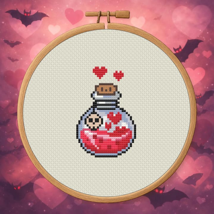 Poisoned With Love – Love Potion cross-stitch pattern preview