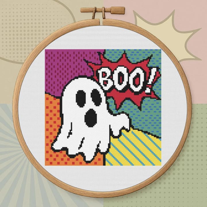 Pop Art Ghost – Halloween cross-stitch pattern preview