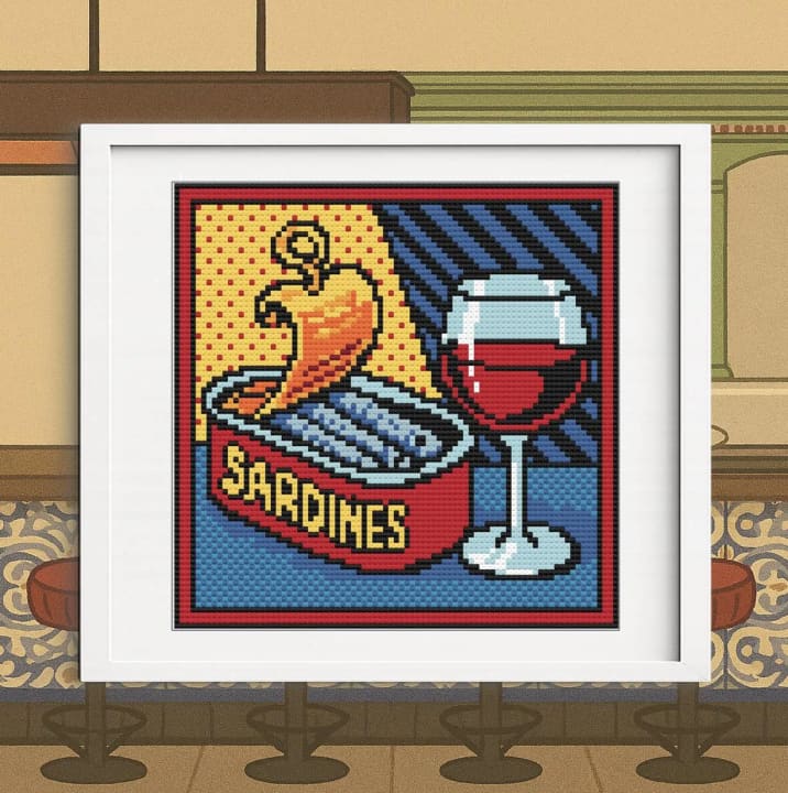 Pop Art Sardines – Canned Fish cross-stitch pattern preview