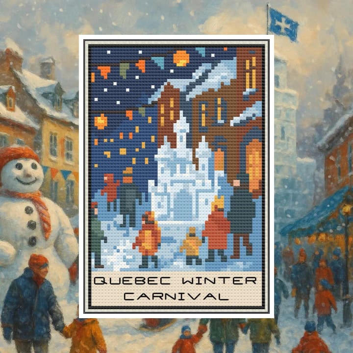 Postcard Collection – Canada (Quebec Winter Carnival) cross-stitch pattern preview