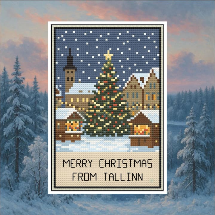 Postcard Collection – Tallinn Winter Market cross-stitch pattern preview