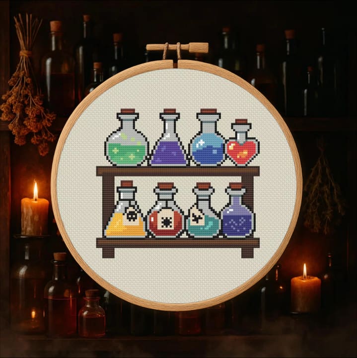 Potion Rack cross-stitch pattern preview