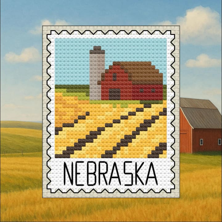 Prairie & Patterns – Nebraska – US State Postage Stamp Series cross-stitch pattern preview