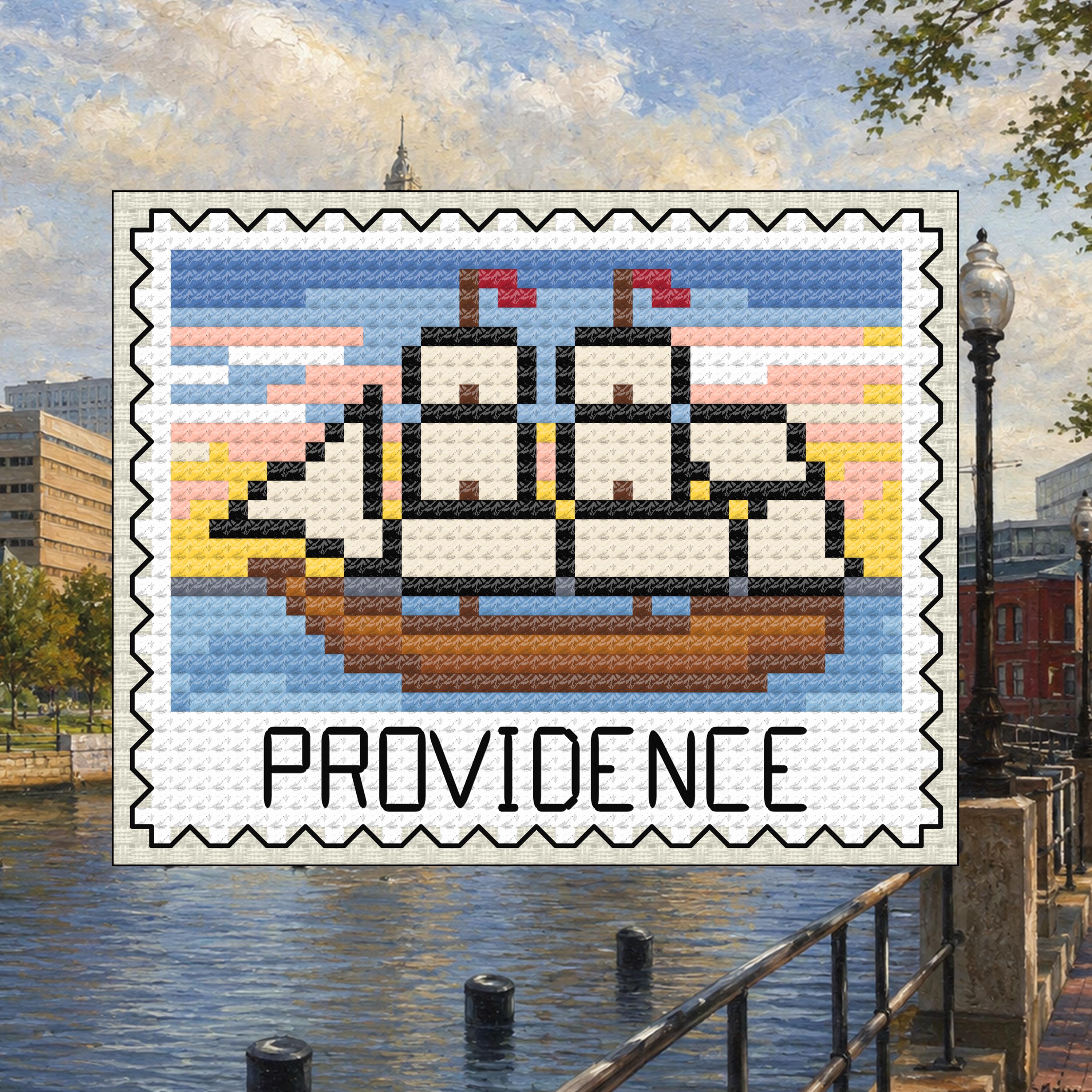 Providence Rhode Island Stamp cross-stitch pattern preview