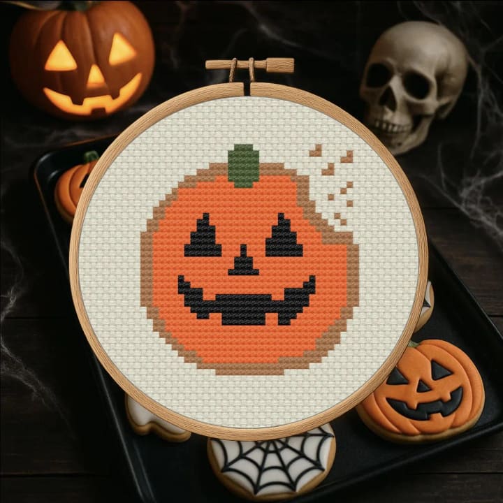 Pumpkin Bite Delight – Jack O’ Lantern Cookie – Halloween cross-stitch pattern preview
