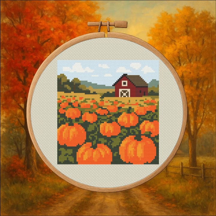 Pumpkin Patch Farmhouse – Fall Stamp cross-stitch pattern preview