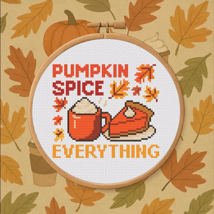 Pumpkin Spice Everything – Fall cross-stitch pattern preview