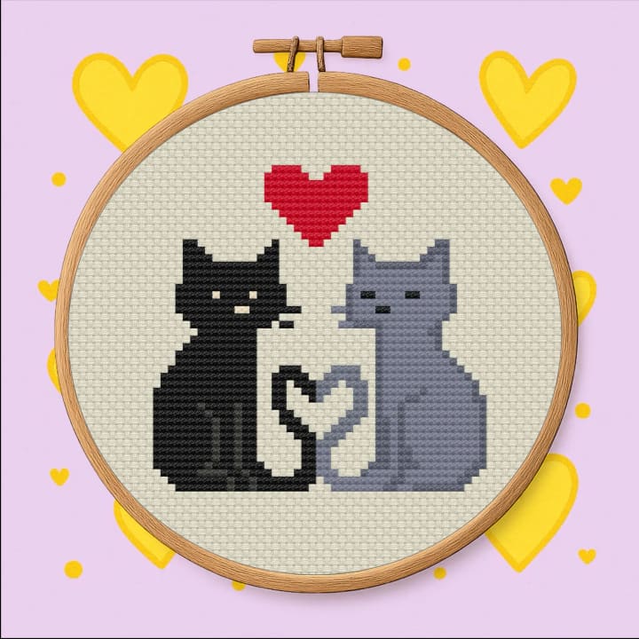 Purrfect Love – Cat Couple cross-stitch pattern preview