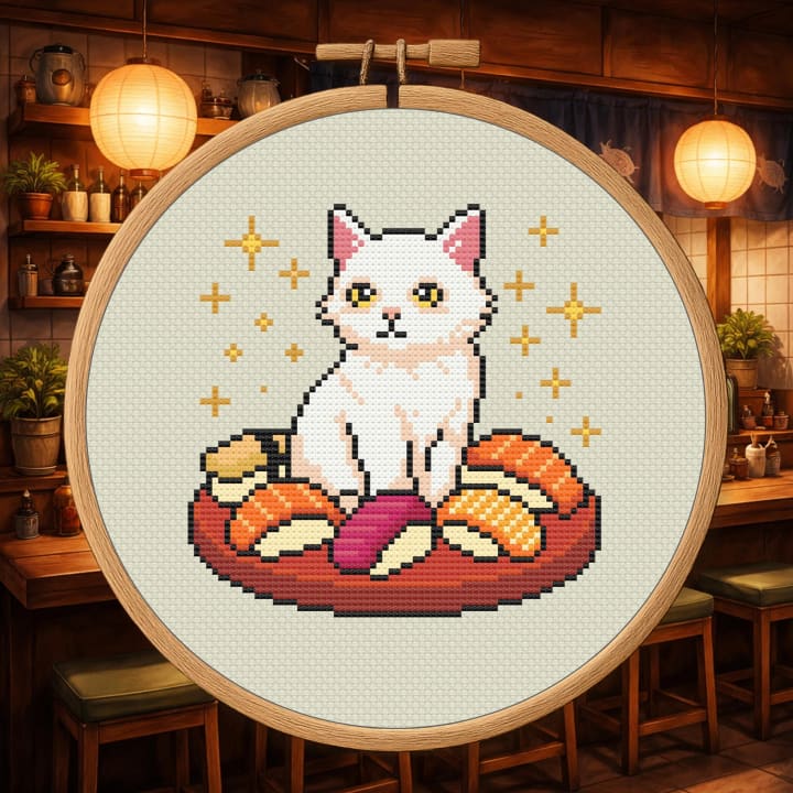 Purrfect Nigiri – Cute Sushi Cat cross-stitch pattern preview