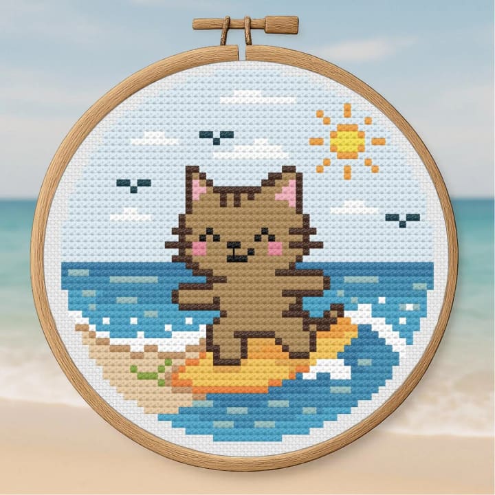 Purrfect Waves – Summer cross-stitch pattern preview