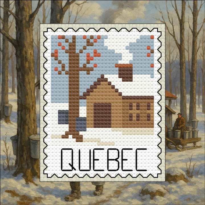 Quebec Maple Sugaring: Canada Stamp cross-stitch pattern preview