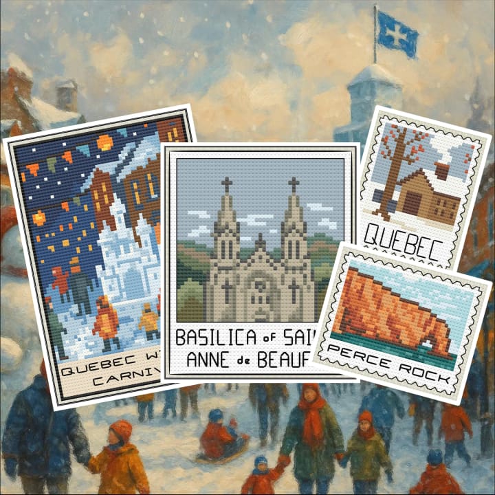 Quebec Travel Bundle – Canada Stamps cross-stitch pattern preview